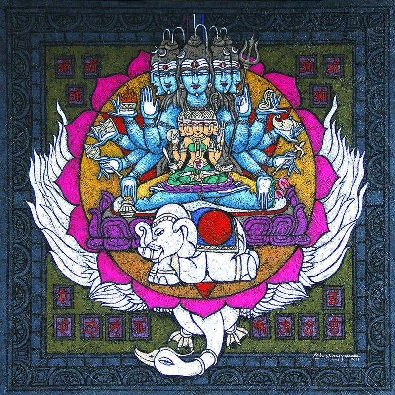 Traditional Vishuddha Chakra symbol featuring 16 smoky purple petals, the white elephant Gaja, and the Sanskrit Bija Mantra HAM.