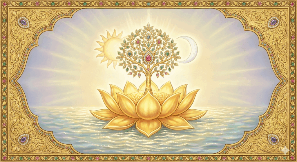 Kalpa Vriksha wish fulfilling tree in the Hrit Chakra spiritual heart lotus