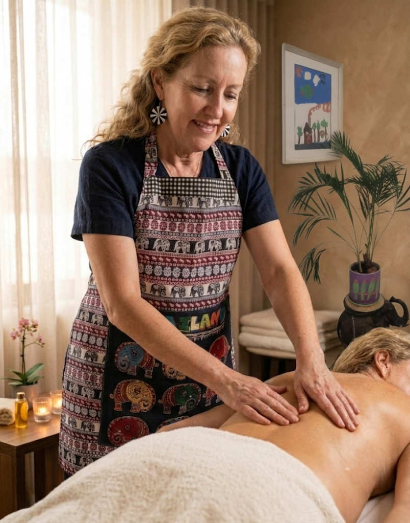 Sarah Hope performing a professional remedial and therapeutic massage at her studio in Old Zilzie.